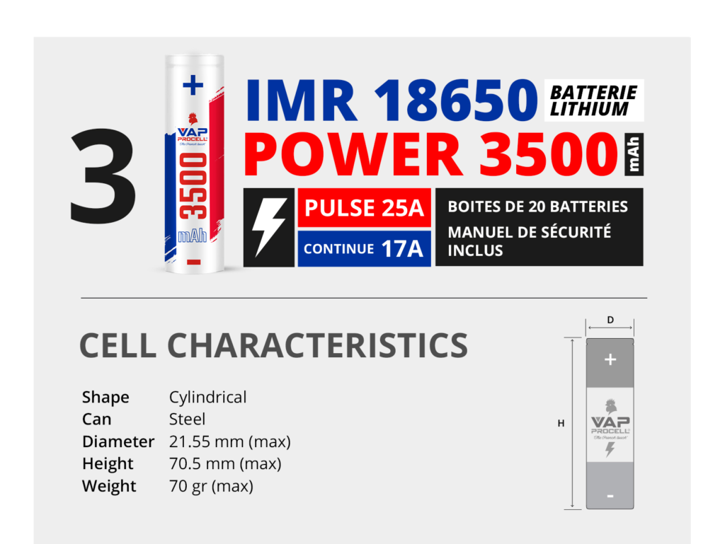 IMR 18650 Power 3000 mAh Vap Procell Battery